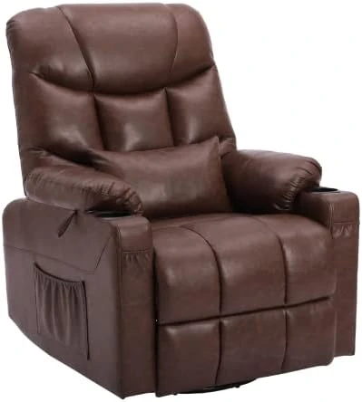 OBBOLLY Manual Swivel Glider Rocker Recliner Chair-Nursery Rocking Recliner Chair,Wingback Design 360° Swivel Chair With Lumbar Pillow, Cup Holders, Side Pockets For Living Room (PU Brown, Single) - Image 7
