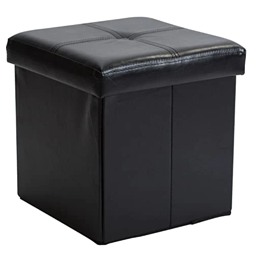 Simplify Folding Storage Ottoman, Toy Box Chest, Faux Leather,Tufted Padded Seating, Bench, Foot Rest, Stool, Single, Black - Image 5