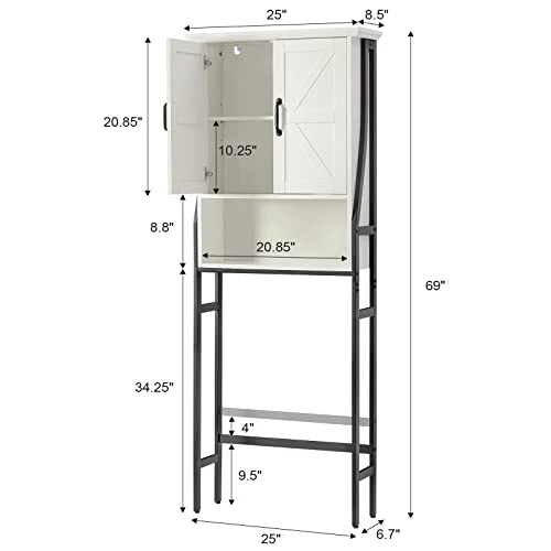 MXARLTR Over The Toilet Storage Cabinet, Over Toilet Bathroom Organizer With Barn Doors Above Toilet Storage Cabinet - Image 3