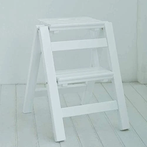 WFZCP Solid Wood Scale Stool Armchair Foldable Stool 2 Multifunctional Steps Folding Solid Wooden Chair Wood (Color : White) - Image 4