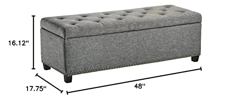 FIRST HILL FHW Thomas Rectangular Storage Ottoman Bench, Large, Stone Grey - Image 3
