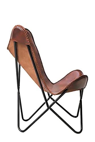 Classy Handmade Dark Brown Leather Butterfly Chair Living Room- Side Hand Stich Leather Chair-Handmade With Powder Coated Folding Black Iron Frame (Cover With Folding Frame) - Image 3