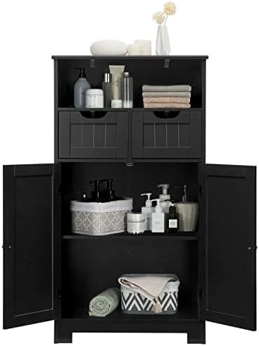 COSTWAY Bathroom Storage Cabinet, Freestanding Storage Organizer With 2 Drawers & Adjustable Shelf, Wooden Floor Cabinet For Living Room, Bedroom, Kitchen, Entryway (Gray) - Image 6