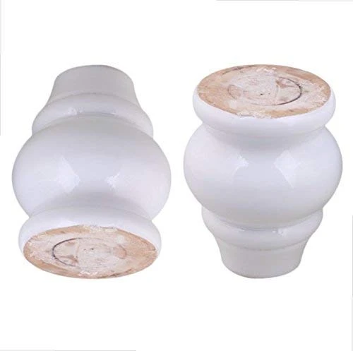 Mysummer 4PCS 3.54" Tall Solid Wood Furniture Legs White Bun Feet For Cabinet Sofa Ottoman TV Stand Loveseat Dresser - Image 2