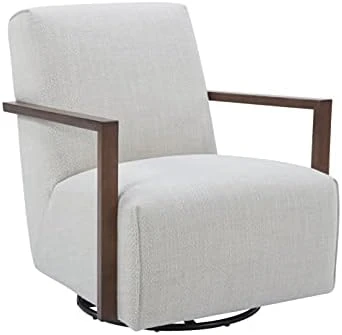 Amazon Brand – Rivet Contemporary Upholstered Glider Accent Chair With Wood Arms, 30.3"W, Stucco - Image 9
