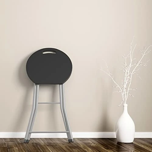 GYMAX Folding Stool, 28in Portable Collapsible Bar Stool With Handle & Steel Frame, 330lbs Sturdy Foldable Lightweight Round Metal Chair For Outdoor/Indoor Kitchen Home Pub Bar, Assembly Free (1) - Image 3