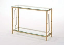 Artist Unknown Gold Metal Glass Accent Console Sofa Table With Shelf