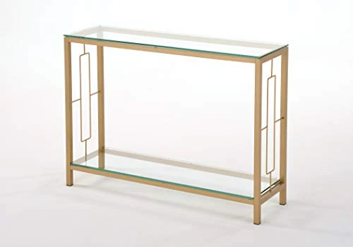 Artist Unknown Gold Metal Glass Accent Console Sofa Table With Shelf