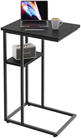 Innerjoin C Shaped End Table, Side Table With Metal Frame, TV Tray Table For Couch, Sofa Table For Living Room Bedroom, Bedside, Rustic Vintage Style, White - Image 7