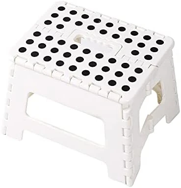 Folding Step Stool, 9 Inch Collapsible Stool Premium Heavy Duty Stepping Stool Portable Foldable Step Stools For Adults Kids, Kitchen Garden Bathroom RV, Small Stool, White - Image 4