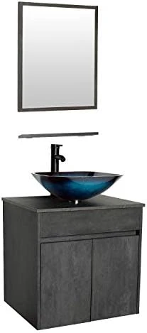 Eclife 24β Bathroom Vanity Cabinet Wall Mounted Natural Cabinet Two Doors Pedestal Cabinet Vanity Set With Mirror (Single Cabinet Only) - Image 12