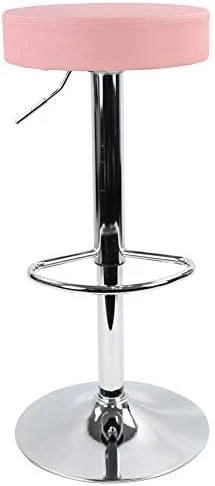 KKTONER Round Bar Stool PU Leather With Footrest Height Adjustable Swivel Pub Chair Home Kitchen Bar Stools Backless Stool (Pink) - Image 8