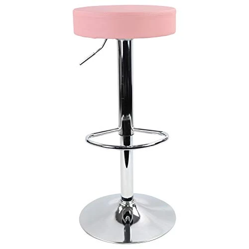 KKTONER Round Bar Stool PU Leather With Footrest Height Adjustable Swivel Pub Chair Home Kitchen Bar Stools Backless Stool (Pink)