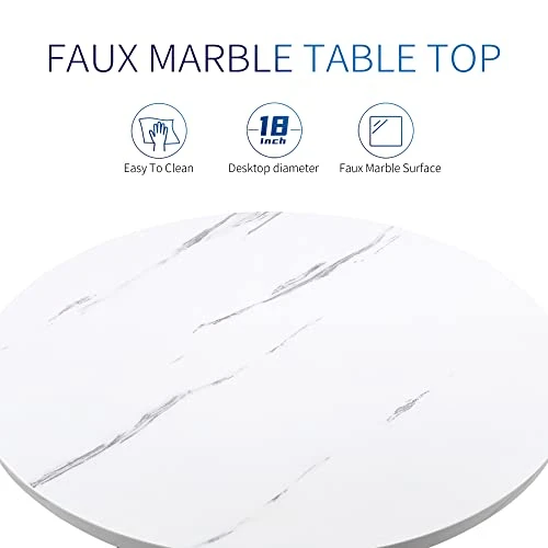 Round Side Table With White Marble Top, Small End Table For Living Room Bedroom, Modern Nightstand With Storage Shelf, Accent Table With Metal Frame, Black - Image 5