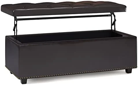 SIMPLIHOME Hamilton 48 Inch Wide Rectangle Lift Top Storage Ottoman In Distressed Umber Brown Tufted Faux Leather With Large Storage Space For The Living Room, Entryway, Bedroom, Transitional - Image 11