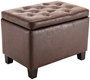 Wovenbyrd Classic 24-Inch Wide Rectangular Tufted Storage Ottoman Footstool With Hinged Lid, Gray Fabric - Image 5