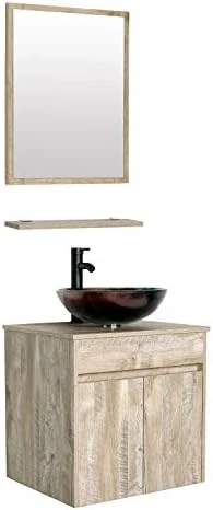 Eclife 24β Bathroom Vanity Cabinet Wall Mounted Natural Cabinet Two Doors Pedestal Cabinet Vanity Set With Mirror (Single Cabinet Only) - Image 11