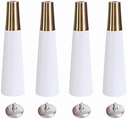 DMUNIZ Solid 4X Solid Wood Furniture Sofa Legs, Oak Tapered Wooden Replacement Sofa Couch Bench Chair Ottoman Coffee,Adjustable, Brass Feet Covers,White - Image 9