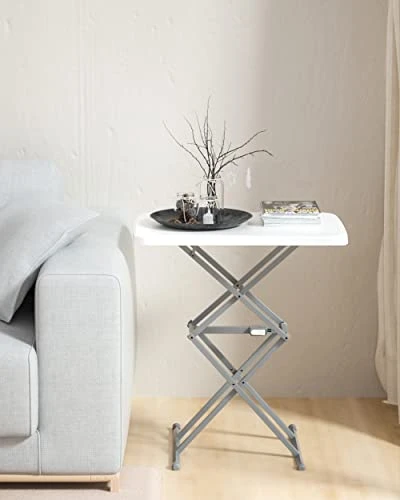 SOUNDANCE Small Folding Table, Adjustable TV Tray, Portable Dinner Table, Lightweight, Zero Assembly, Easy To Fold And Storage, Sturdy Desk For Home Garden Office Indoor Outdoor Use, White - Image 2
