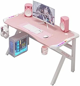 Haoo E-sports Game Table, Girl Pink Home Ergonomic Modern Minimalist Style Notebook Computer Study Table, Home Table, Large Monitor Stand Table (Pink K Leg With RGB Light,60 * 80) - Image 7