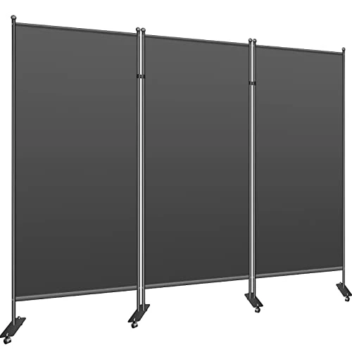 Jhanw 3 Panel Room Dividers 102" X71", Folding Room Partition On Wheels, Expandable Office Partition Waterproof And Shading, Black Privacy Screen For Patio, Office, Home, School, Hospital 1 Pack