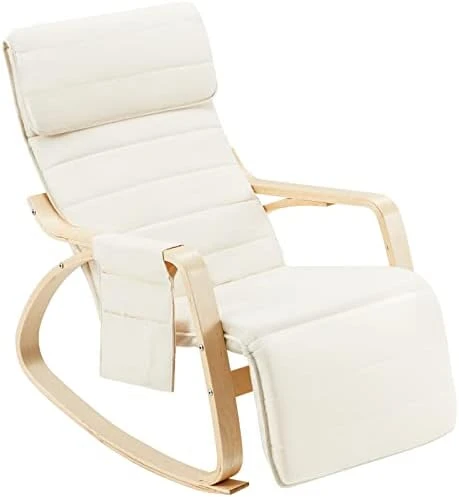 JOMEED Rocking Chair, Rocking Armchair With Fabric Padded Seat,Wooden Based, Adjustable Footrest For Living Room, Bedroom, Balcony, Nursery Room - Image 6