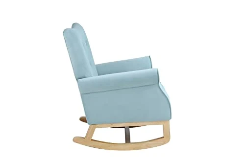 Yoluckea Modern Rocking Chair, Upholstered Rocking Armchair Accent Chair Comfy Wingback Glider Rocker With Safe Solid Wood Base For Nursery, Playroom, Bedroom And Living Room (Light Blue) - Image 5