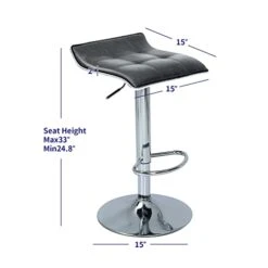 Puluomis Set Of 2 Barstool, Adjustable Swivel Gas Lift Bar Stools, PU Leather With Chrome Base, Grey