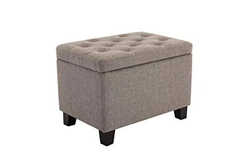 Wovenbyrd Classic 24-Inch Wide Rectangular Tufted Storage Ottoman Footstool With Hinged Lid, Gray Fabric
