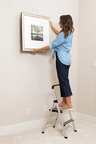 BirdRock Home 2-Step Aluminum Step Ladder - Sturdy Thin Folding Stool - 2 Anti-Slip Steps - Wide Platform - Great For Your Kitchen, Pantry, Closets, Or Home Office - Modern Stool - Indoor - Silver - Image 2