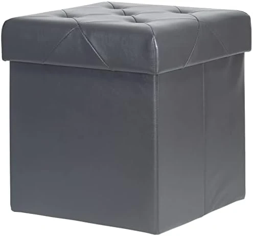 Red Co. Faux Leather Folding Cube Storage Ottoman With Padded Seat, 15" X 15" - Charcoal - Image 8
