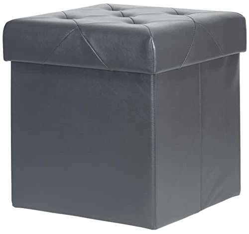 Red Co. Faux Leather Folding Cube Storage Ottoman With Padded Seat, 15" X 15" - Charcoal