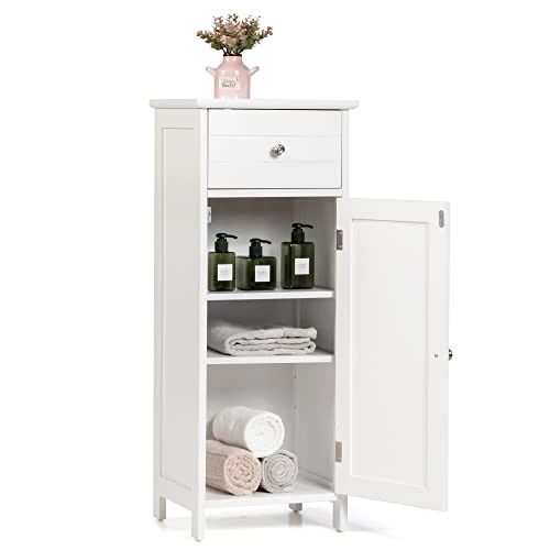 GLACER Bathroom Floor Cabinet, Multifunctional Freestanding Side Storage Cabinet With Adjustable Shelf, Equipped With Anti-toppling Fitting, 14 X 12 X 34.5 Inches (White)