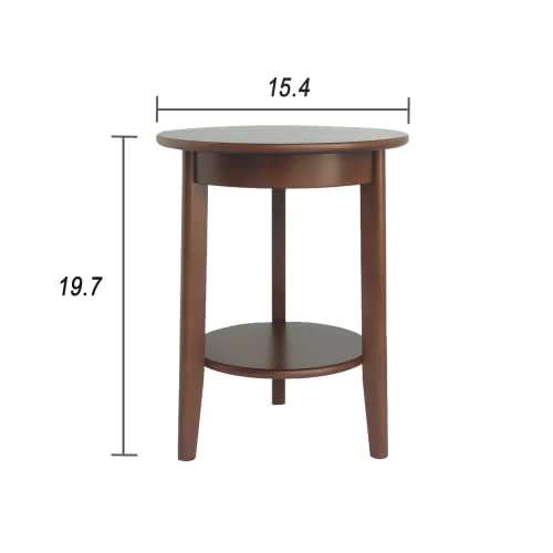 MaxSmeo Round End Table, Small Side Table For Small Spaces, 2-Tier End Table Wooden Side Table, Mid Century Modern Coffee Table,Easy Assembly, Brown, Two-shelves - Image 2