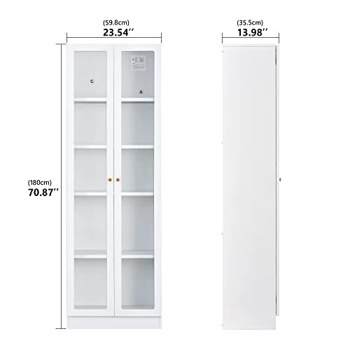 IRONMIX Metal Tall Multipurpose Storage Bookcase With Doors And Adjustable 4 Shelves (White) - Image 3