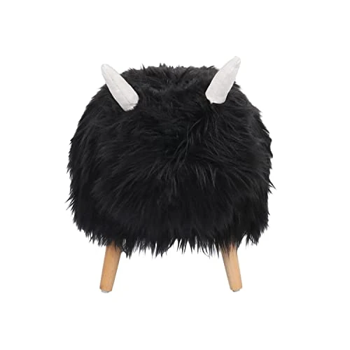Christopher Knight Home Kamla Furry Yak Ottoman, Black, Natural Finish