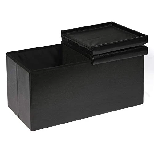 B FSOBEIIALEO Storage Ottoman With Filpping Lids, Ottoman Storage Bench Footrest Seat, Storage Organizer Toy Chest Faux Leather 30"x15"x15" (Black) - Image 4