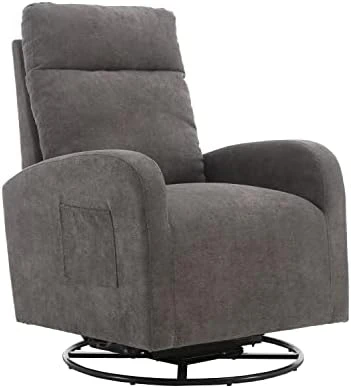 Suwoic Swivel Glider For Nursery, Retro Style Rocking Chair, Living Room, Bedroom, Light Blue - Image 7