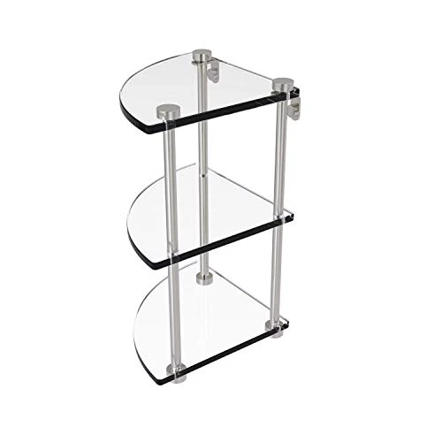 Allied Brass NS-6 Three Tier Corner Glass Shelf, Satin Nickel