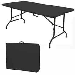 Tiktun Folding Portable Plastic Indoor Outdoor Picnic Party Dining Camp Tables, 6FT, Black