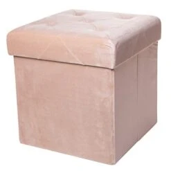 Red Co. Square Luxury Storage Ottoman With Padded Seat, Upholstered Collapsible Folding Bench & Foot Rest, Velvet Ivory, 15 Inches