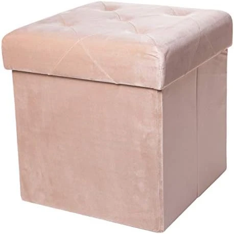 Red Co. Square Luxury Storage Ottoman With Padded Seat, Upholstered Collapsible Folding Bench & Foot Rest, Velvet Ivory, 15 Inches - Image 6