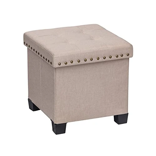 Nathan James 71103 Payton Foldable Storage Ottoman Footrest And Seat Cube, Beige - Image 2