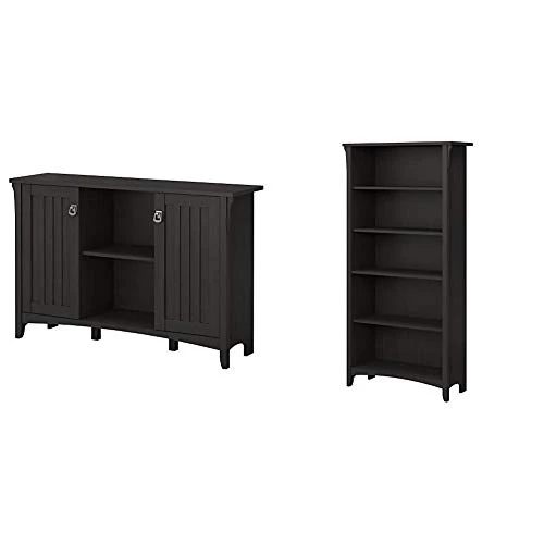 Bush Furniture Salinas Accent Storage Cabinet With Doors In Vintage Black & Salinas 5 Shelf Bookcase In Vintage Black