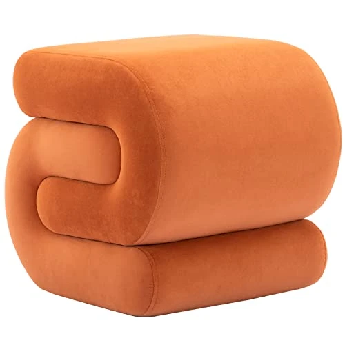 LETESA Modern Velvet Upholstered Ottoman, Exquisite Small End Table, Soft Foot Stool With S-Shape, Dressing Makeup Chair, Comfortable Seat For Living Room, Bedroom, Entrance (Orange, S-Shape)