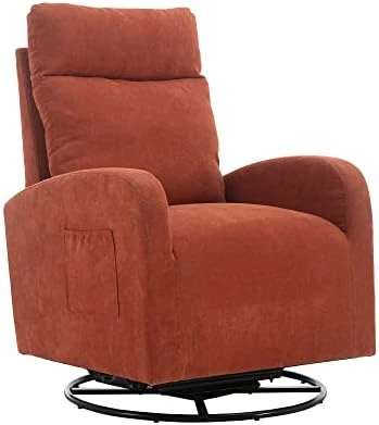 Honeyness Upholstered Plush Seating Glider Swivel, Modern Nursery Rocking Chair With High Backrest For Bedroom, Living Room, Office (Orange) - Image 8