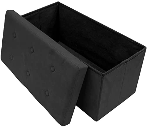 Sorbus Storage Ottoman Bench β Collapsible/Folding Bench Chest With Cover β Perfect Toy And Shoe Chest, Hope Chest, Pouffe Ottoman, Seat, Foot Rest, β Contemporary Faux Suede (Black) - Image 3