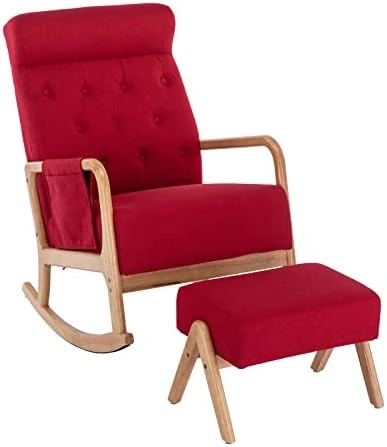 GNIXUU Glider Chair With Ottoman, Rocking Chair For Nursery, Upholstered Fabric Rocking Armchair Indoor With High Backrest For Living Room(Beige) - Image 9