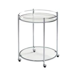 Studio Designs Home Chrome With Clear Veranda Round Metal And Glass Bar Cart, 24" W X 24" D X 29" H