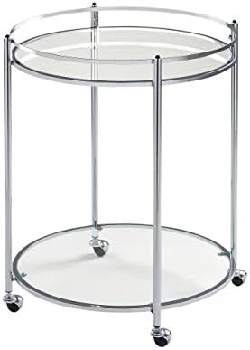 Studio Designs Home Chrome With Clear Veranda Round Metal And Glass Bar Cart, 24" W X 24" D X 29" H - Image 8